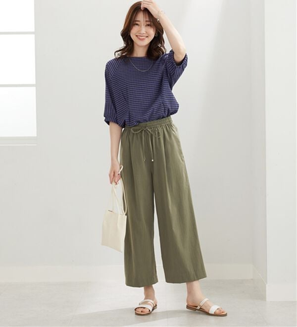 BELLUNA（ベルーナ）の「【接触冷感・UV対策】涼感スラブ調素材ドロストワイドパンツ（ワイドパンツ・ガウチョ）」｜詳細画像