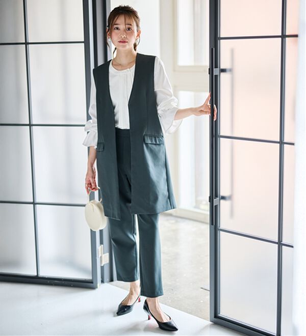RANAN（ラナン）の「【２点セット】防シワ！ロングジレセットアップ（パンツスーツ）」｜詳細画像