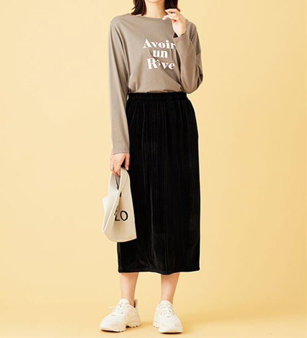 BELLUNA（ベルーナ）の「ベロア素材ナロースカート（ロングスカート）」｜詳細画像