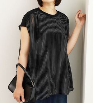 BELLUNA（ベルーナ）の「リブ使いシアーブラウス（カットソー）」｜ストライプ