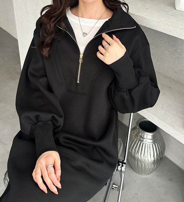 ハーフジップハイネック裏起毛ワンピース - ベルーナ【公式】