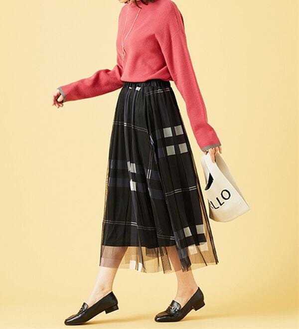 BELLUNA（ベルーナ）の「チュール素材上品プリントフレアースカート（ロングスカート）」｜詳細画像