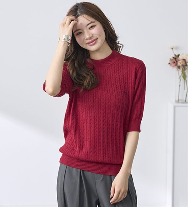 BELLUNA（ベルーナ）の「【ＰＯＬＯ　ＢＣＳ】ケーブル５分袖セーター（ニット・セーター）」｜詳細画像