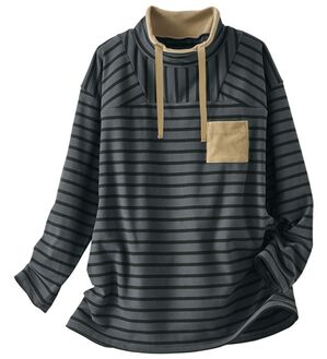 BELLUNA（ベルーナ）の「なめらかタッチ素材ボーダープルオーバー（カットソー）」｜チャコール系