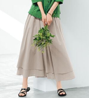 BELLUNA（ベルーナ）の「ふわりと揺れる綿素材フレアースカート（ロングスカート）」｜グレージュ