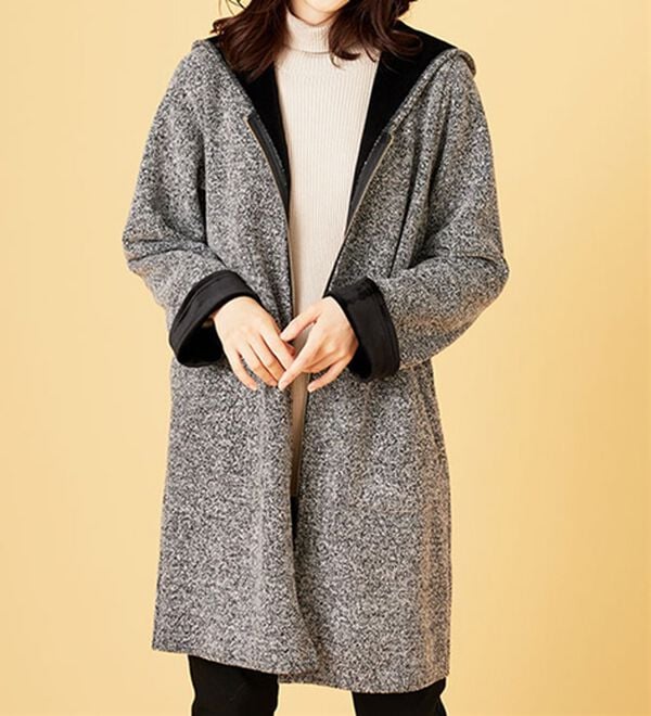 BELLUNA（ベルーナ）の「裏ベロア素材フードデザインコート（ロングコート）」｜詳細画像