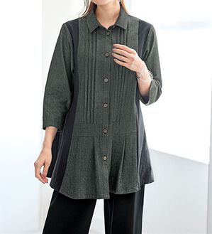 BELLUNA（ベルーナ）の「夏のモノトーンはクールに決める配色切替シャツ（シャツ）」｜グレー系