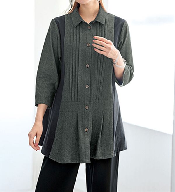 BELLUNA（ベルーナ）の「夏のモノトーンはクールに決める配色切替シャツ（シャツ）」｜グレー系