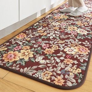 「洗えるゴブラン織キッチンマット（キッチンマット）」｜ブラウン花柄