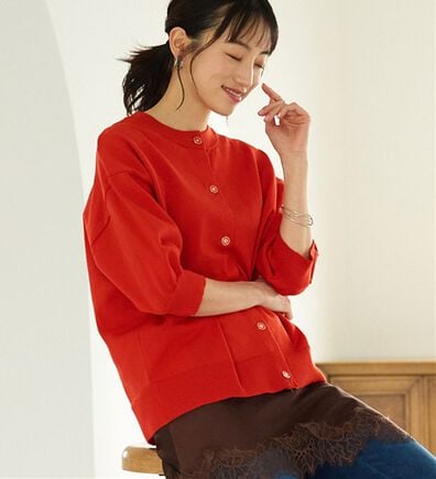 BELLUNA（ベルーナ）の「【快適Ｌａｂ．】洗える！軽い！５分袖ニットカーディガン（ニットカーディガン）」