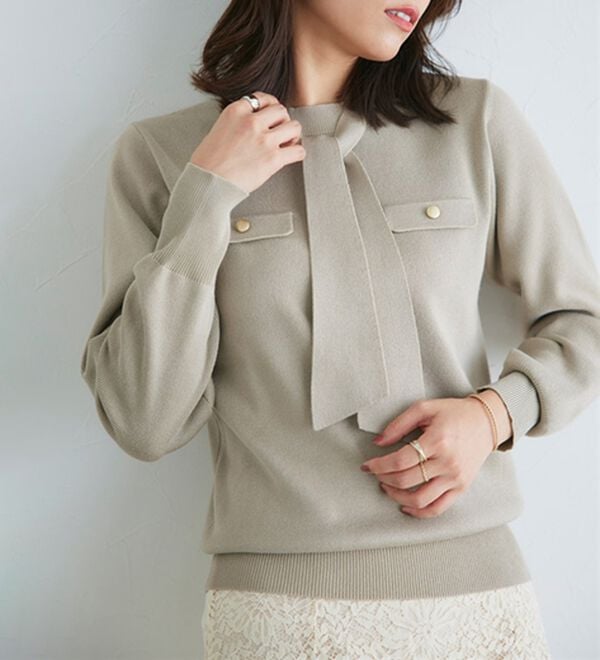 Pierrot（ピエロ）の「ボウタイポケットニット（ニット・セーター）」｜詳細画像