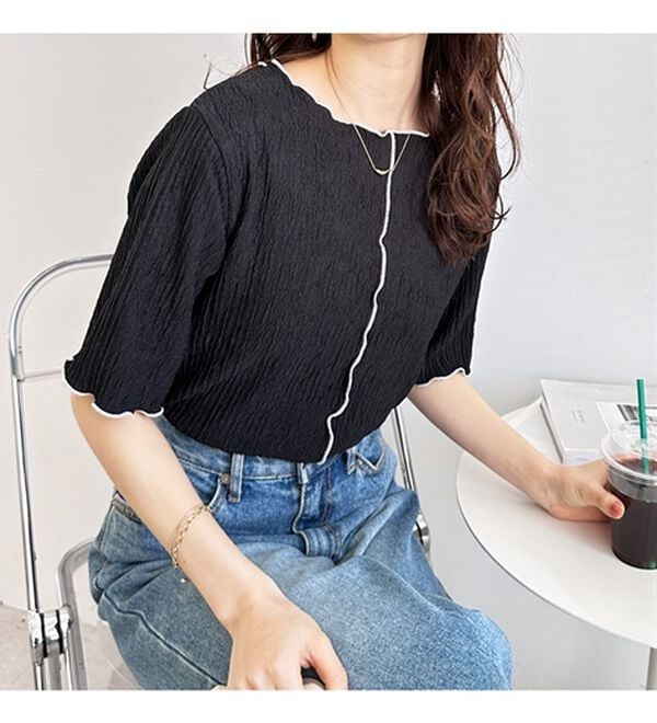 GeeRA（ジーラ）の「前後２ＷＡＹ配色メロー５分袖カットソー（カットソー）」｜詳細画像