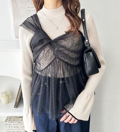 GeeRA（ジーラ）の「ドットチュールアシンメトリーデザインキャミビスチェ（チュニック）」