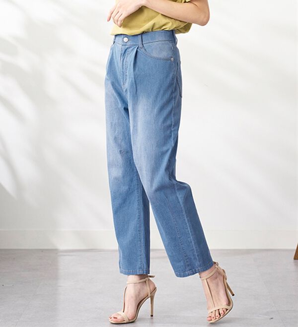 BELLUNA（ベルーナ）の「ひんやり冷感！カーブシルエットデニムパンツ（ワイドパンツ・ガウチョ）」｜詳細画像