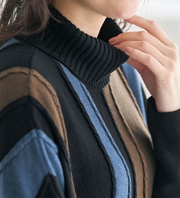 BELLUNA（ベルーナ）の「ちょっと違った私になる配色ニットチュニックワンピース（チュニックワンピース）」｜詳細画像