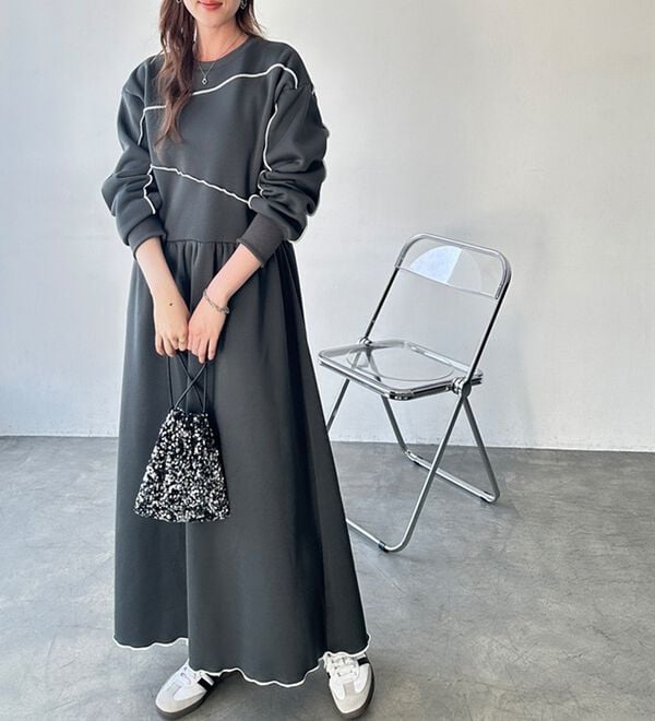 GeeRA（ジーラ）の「配色メロー裏起毛スウェットワンピース（カットソーワンピース）」｜詳細画像