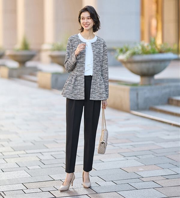 GeeRA（ジーラ）の「【２点セット】ニットツイードペプラムジャケットセットアップスーツ（パンツスーツ）」｜詳細画像