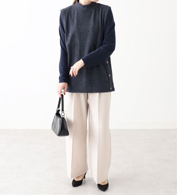 BELLUNA（ベルーナ）の「杢調テレコ素材裾ボタンアンサンブル（アンサンブル）」｜詳細画像
