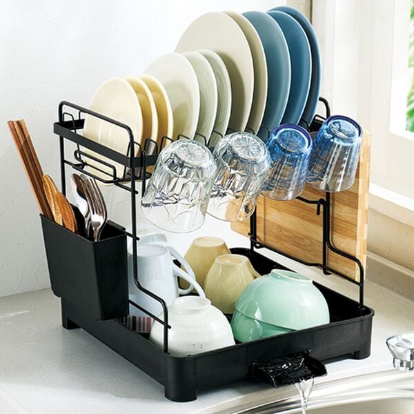 「省スペース水切りラック（水まわり・コンロまわり用品）」｜ブラック