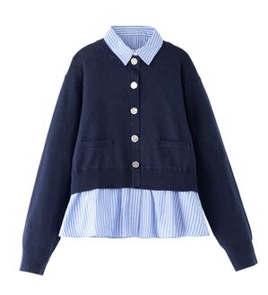 BELLUNA（ベルーナ）の「シャツレイヤード風ニットプルオーバー（ニット・セーター）」｜ネイビー