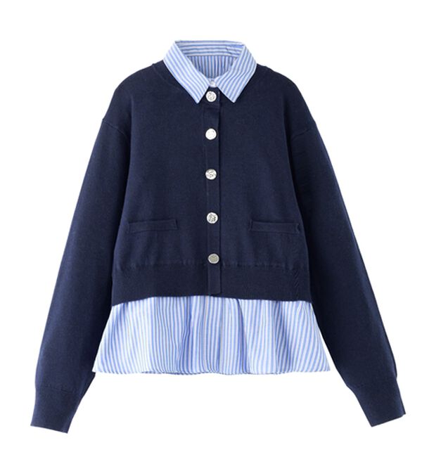 BELLUNA（ベルーナ）の「シャツレイヤード風ニットプルオーバー（ニット・セーター）」｜ネイビー