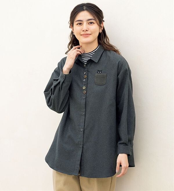 ルフラン（ルフラン）の「【３色組】ねこいっぱいのモノトーンシャツ（シャツ）」｜詳細画像