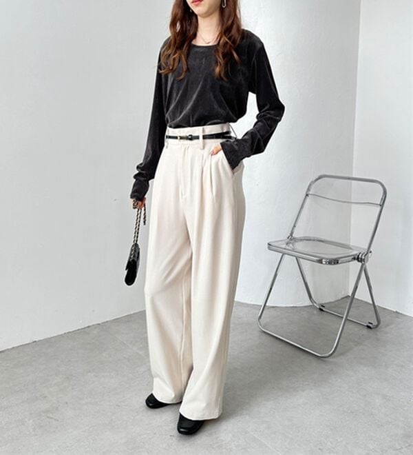 GeeRA（ジーラ）の「着心地抜群！ハイウエストダブルタックワイドパンツ（フルレングスパンツ）」｜詳細画像