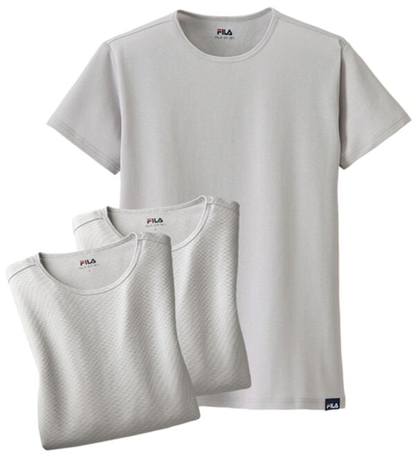 「【３枚組】＜フィラ＞肌側綿１００％風通すインナー（メンズ肌着・インナーウェア）」｜グレー3枚組 半袖丸首