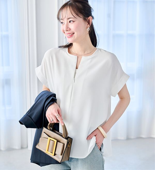 RANAN（ラナン）の「【汗シミ防止】ひんやり&防シワ前後2WAYハーフジップブラウス（ブラウス）」｜詳細画像