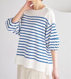 Viola e Viola（ヴィオラ エ ヴィオラ）の「綿１００％バスクボーダーランタン袖トップス（カットソー）」｜ブルー系