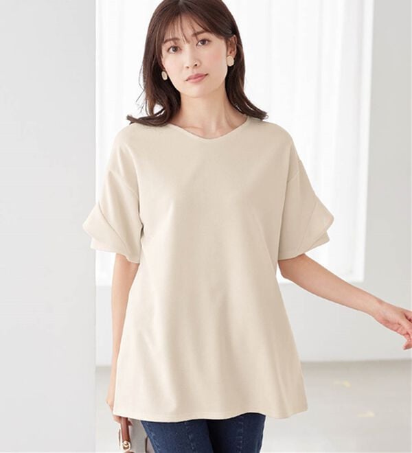 alotta（アロッタ）の「【４つの機能付】ひんやりフリル袖Ｔシャツチュニック（チュニック）」｜詳細画像