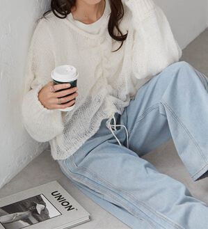 RANAN（ラナン）の「モヘアライク２ＷＡＹギャザーニット（ニット・セーター）」｜アイボリー