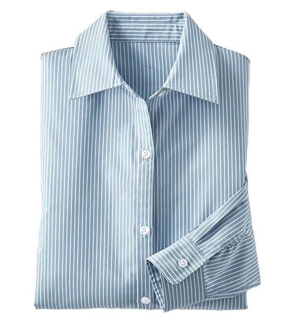 BELLUNA（ベルーナ）の「【選べる袖丈】洗える！ストレッチイージーケアシャツ（シャツ）」｜ブルーストライプ