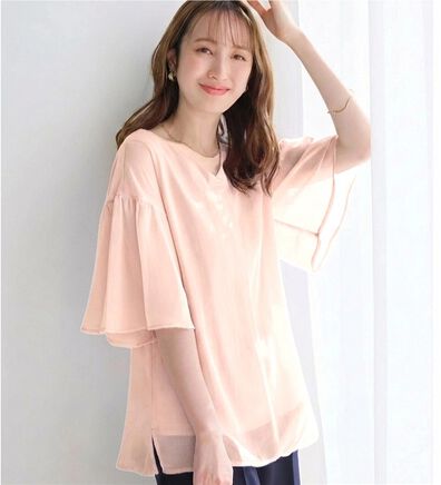 alotta（アロッタ）の「【接触冷感】インナー付フレアー袖タックブラウス（ブラウス）」