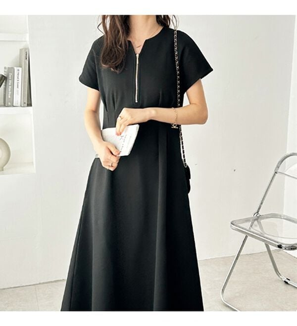 GeeRA（ジーラ）の「前後2WAYハーフジップフレンチ袖ワンピース（カットソーワンピース）」｜詳細画像