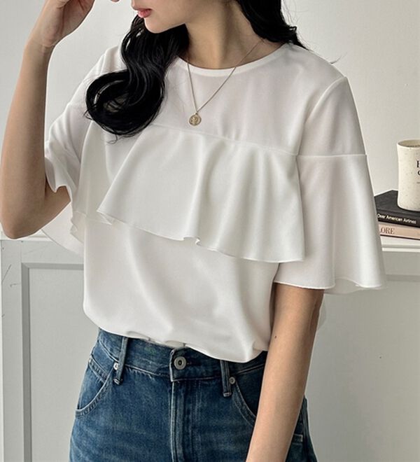 GeeRA（ジーラ）の「ラッフルフリルフレアースリーブＴブラウス（ブラウス）」｜詳細画像