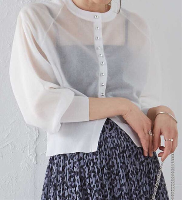 RANAN（ラナン）の「シルバーボタンシアーニットカーデ（ニットカーディガン）」｜詳細画像