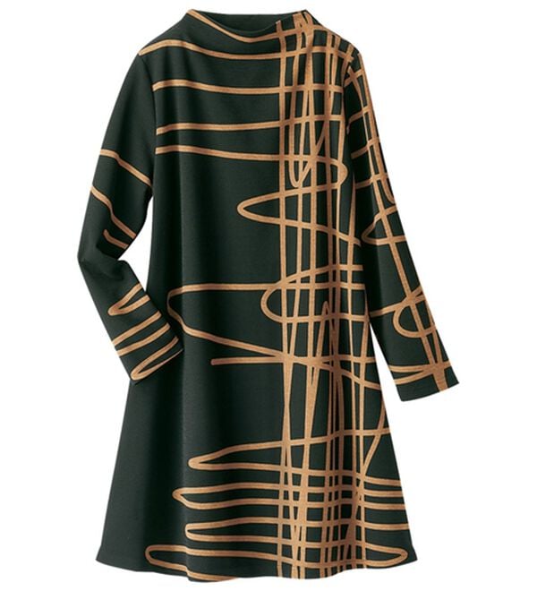 BELLUNA（ベルーナ）の「手描き風プリントカットソーチュニックワンピース（チュニックワンピース）」｜黒系