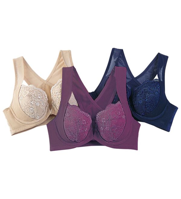 「【３色組】スキッと美姿勢ブラ（ブラジャー）」｜パープル系3色組