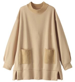 BELLUNA（ベルーナ）の「裏起毛素材ニット切替チュニック（チュニック）」｜ベージュ