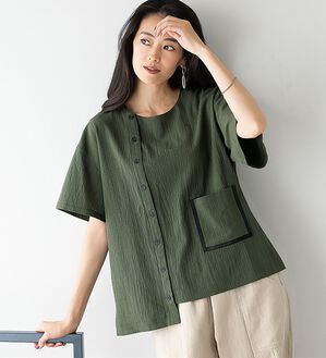 BELLUNA（ベルーナ）の「ナチュラルに装う綿楊柳ポケットデザインブラウス（ブラウス）」｜詳細画像