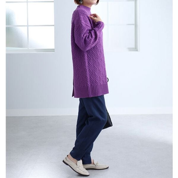 BELLUNA（ベルーナ）の「ヘリンボン柄ハイネックニットプルオーバー（ニット・セーター）」｜詳細画像