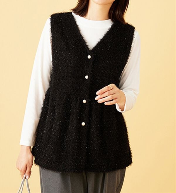 BELLUNA（ベルーナ）の「【2点セット】ラメシャギー素材ベストアンサンブル（アンサンブル）」｜詳細画像