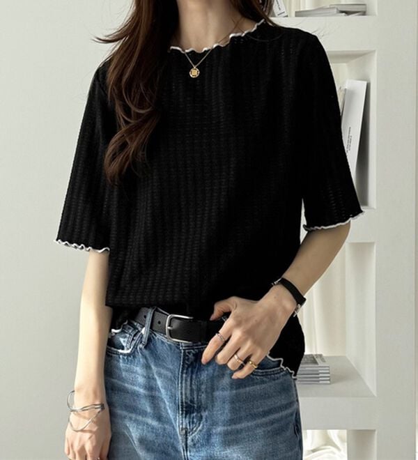 GeeRA（ジーラ）の「配色メロー５分袖表面感カットソー（カットソー）」｜詳細画像