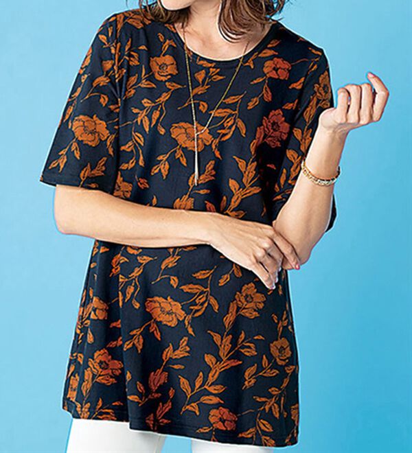 BELLUNA（ベルーナ）の「涼やか強撚綿１００％プリントプルオーバー（カットソー）」｜詳細画像