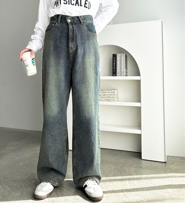 GeeRA（ジーラ）の「美脚見え！２ボタンウエストワイドデニムパンツ（フルレングスパンツ）」｜詳細画像