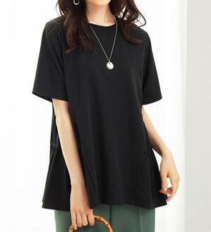 BELLUNA（ベルーナ）の「ヒンヤリ！サイドギャザー使いチュニック（チュニック）」｜黒