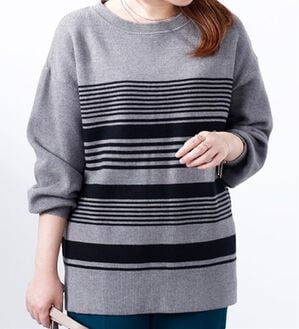 BELLUNA（ベルーナ）の「ランダムボーダーニットプルオーバー（ニット・セーター）」｜グレー系