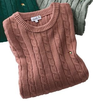 「＜アーノルド　パーマー＞ワンポイントケーブルニット（メンズニット・セーター）」｜ピンク