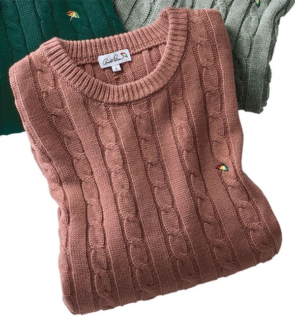 「＜アーノルド　パーマー＞ワンポイントケーブルニット（メンズニット・セーター）」｜ピンク